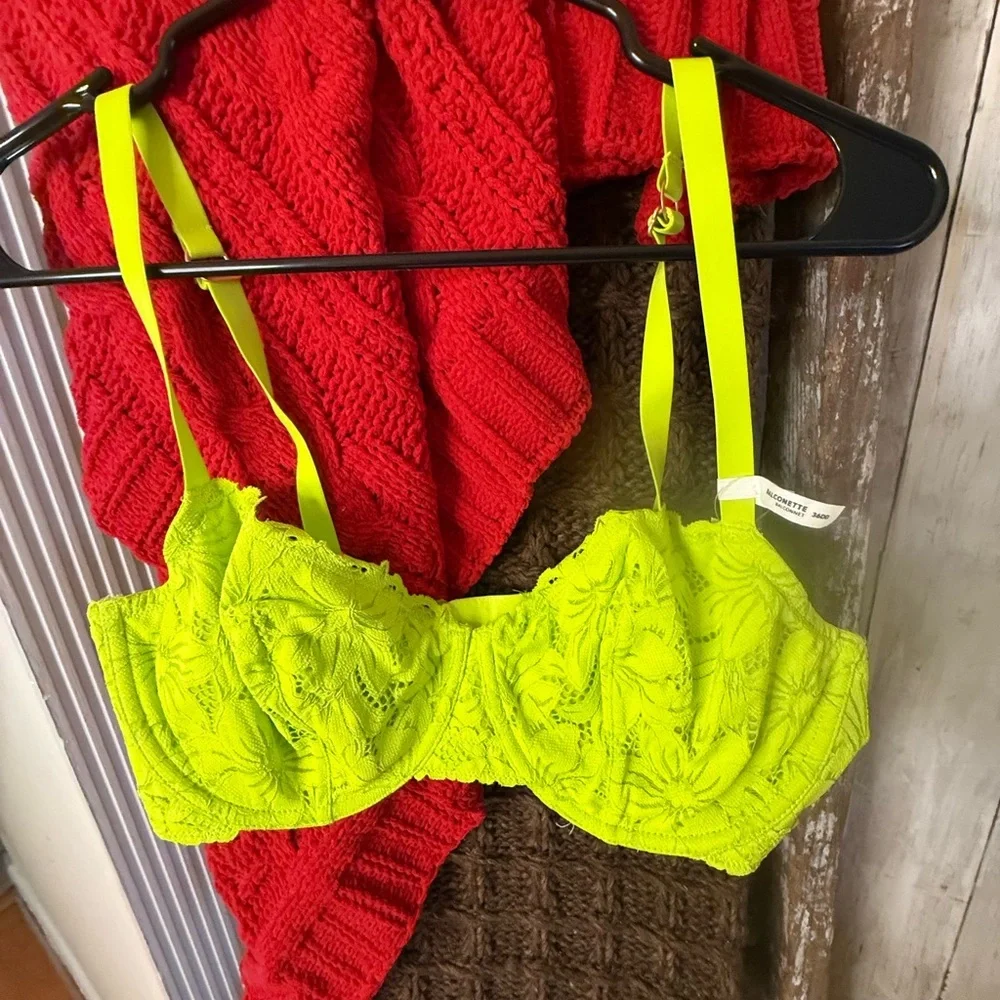 NWT Aerie Neon Green Lace Bra Real Power Balconette Lightly Lined Underwire 36DD